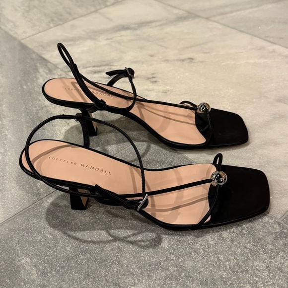 LOEFFLER RANDALL triana 70mm strappy mid heel sandal with silver ball black 10 - Picture 6 of 11